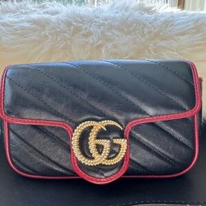 Gucci Black Crossbody Bag with Red Trim